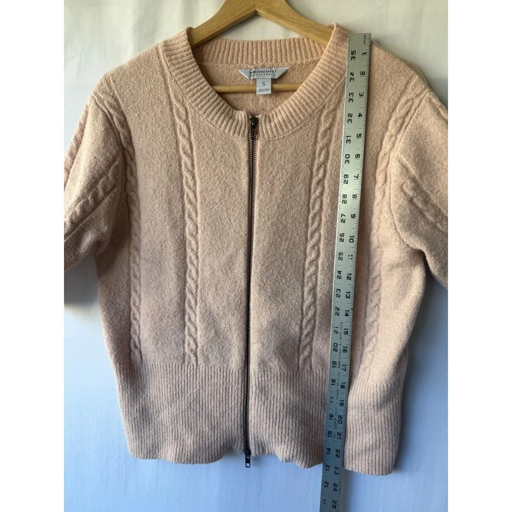 Modern Supply by Sanctuary Peach‎ Cable Knit Zip Front Short Sleeve Sweater S